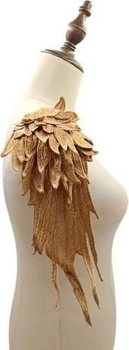 Vista 6 de Parche de encaje con alas de ángel bordado, alas bordadas para costura, vestido de novia, parche para hombro de ropa, 1 par (negro)