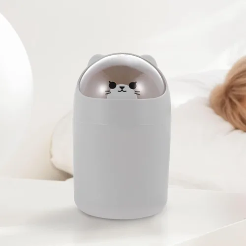 Vista 7 de Cabilock Mini basurero de escritorio para dormitorio, tapa para sala de estar, oficina, escritorio, "papelera de escritorio", tapa agitada