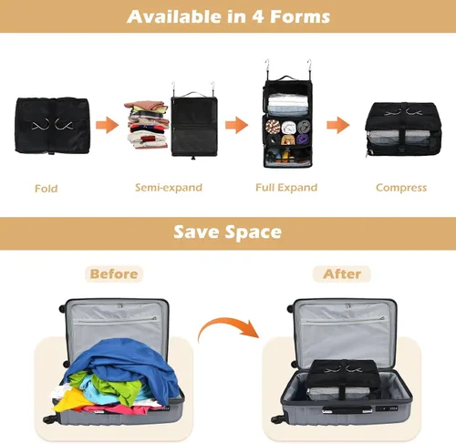Vista 3 de Surblue Bolsa de Almacenamiento para Viaje con Estantes Colgantes, Cubo de Empaque de Compresión para Maleta Plegable con Capa Extensible de Gran