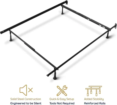 Vista 3 de Hearth & Harbor Base de cama ajustable – Marco de cama de acero resistente, marco de cama individual de metal que se expande a rieles de cama