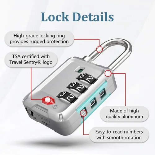 Vista 5 de Joyway Cerraduras de equipaje aprobadas por la TSA, cerradura de viaje con cuerpo de aleación de zinc, alerta abierta, diales de fácil lectura