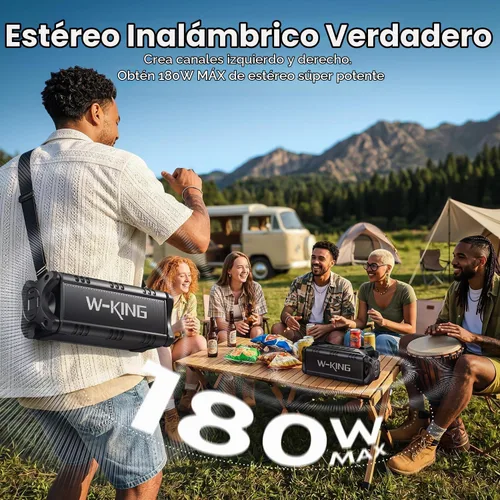 Vista 5 de W-KING - Altavoz Bluetooth, potente altavoz Bluetooth de 50 W, resistente al agua, gran altavoz portátil para exteriores inalámbrico para graves