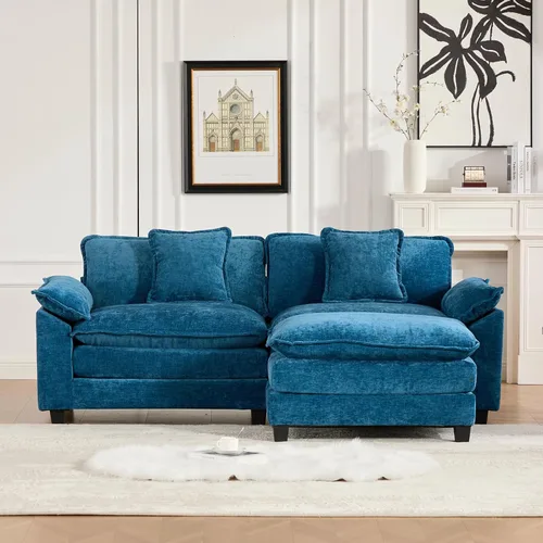 Vista 70 de Sofá seccional modular, sofá seccional en forma de L de 76.7 pulgadas con otomana móvil, cómodo loveseat de chenilla nube con reposabrazos