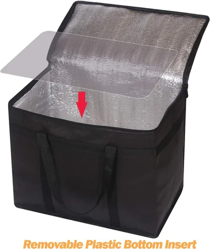 Vista 5 de Paquete de 4 bolsas de comestibles reutilizables aisladas XL con cremallera resistente parte inferior reforzada y asas, plegable, lavable