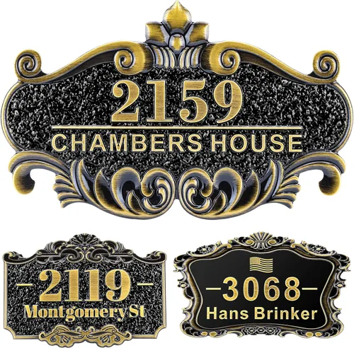 Vista 45 de Letrero de dirección fundido personalizado con número de casa, placa de dirección de casa de 12 pulgadas, letrero de número de Steet House