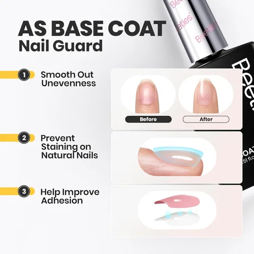 Vista 4 de Beetles - Esmalte de uñas 2 en 1, base y capa superior, esmalte de uñas transparente, de secado rápido, fortalecimiento de uñas natural, efecto