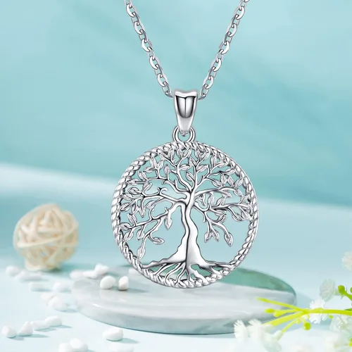 Vista 5 de Aniu Collar de plata para mujeres y niñas colgante de árbol de la vida familiar de plata de ley con caja de regalo de joyería fina cadena de 18