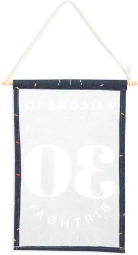 Vista 8 de Sparkle and Bash Letrero de bienvenida de 30 cumpleaños para él, tela de lona, 9.5 x 15.5 pulgadas, negro y blanco, cartel personalizable