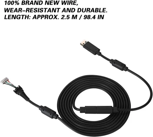 Vista 3 de Cable de repuesto USB de 5 pines para gamepad de 8.2 pies con adaptador separable para Xbox 360, cable de repuesto para controlador Xbox 360, cable