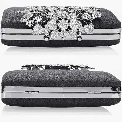 Vista 5 de Dexmay - Bolso de mano con diamantes de imitación con cierre floral de cristal, bolso de noche formal para mujer