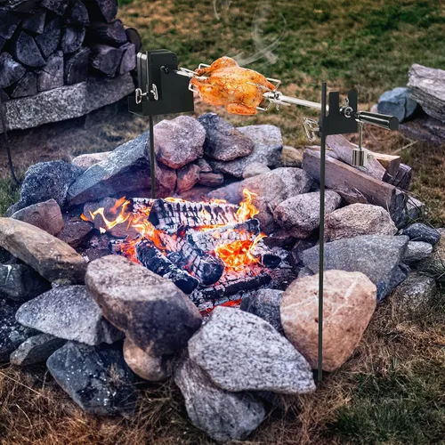 Vista 5 de Onlyfire sistema de parrilla rotativo, sin cables, de poste doble, de fuego abierto, con varilla de asado de 38 pulgadas
