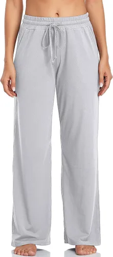 Vista 3 de ADANIKI Pantalones deportivos para mujer, pantalones de yoga con bolsillos para mujer, pijamas de trabajo, pantalones de pierna ancha con cordón
