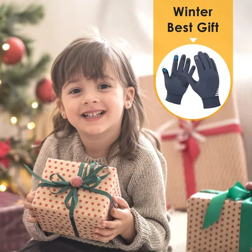 Vista 7 de AOTOW Winter Running Gloves for Kids - Kid Touch Screen Gloves Warm Thermal Mittens Anti-Slip Bike Soccer for Boys Girls - Gray