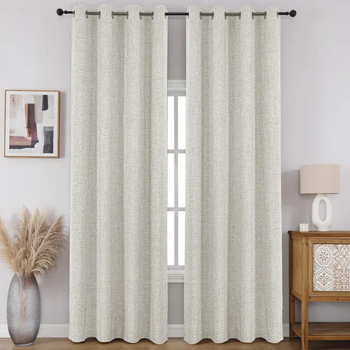 Vista 23 de CUCRAF - Juego de 2 paneles de cortinas de ventana con oscurecimiento total del 100%, de 54 pulgadas de largo, con aspecto de lino falso, cortinas