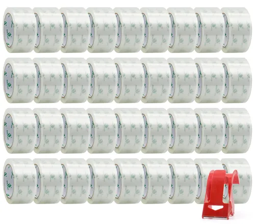 Vista 6 de BOMEI PACK 36 rollos de cinta de embalaje transparente con dispensador, repuestos de cinta de envío para mudanza y embalaje, 2.4 mil 1.88 pulgadas x