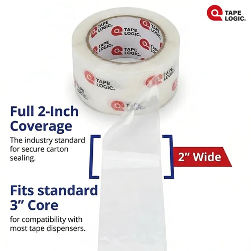 Vista 2 de Cinta adhesiva de embalaje Tape Logic, resistente de 2 pulgadas x 55 yardas, transparente (paquete de 1) Rollo de cinta adhesiva de embalaje