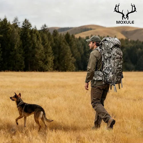 Vista 6 de MOXULE Mochila Pro 2400 Camo Frame - Paquete de transportador de carne con cubierta para lluvia Camuflaje 40L