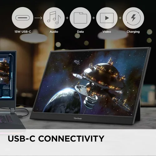Vista 4 de ViewSonic VA1653 - Monitor portátil de 16 pulgadas 1080p FHD IPS con cuidado de los ojos, soporte incorporado, USB C, Mini HDMI y estuche protector.