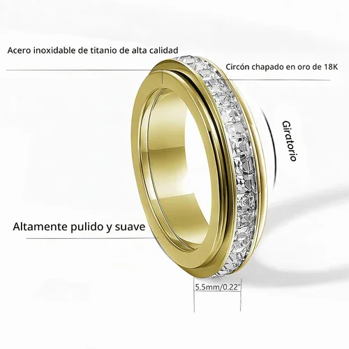 Vista 2 de Stainless Steel Anxiety Rings for Women Spinner Fidget Ring Dorado