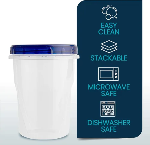 Vista 8 de PLASTICPRO [Paquete de 3 de 32 oz] Contenedores de Delicatessen con Tapa Giratoria Fondo Transparente con Tapas Giratorias Azules Reutilizables
