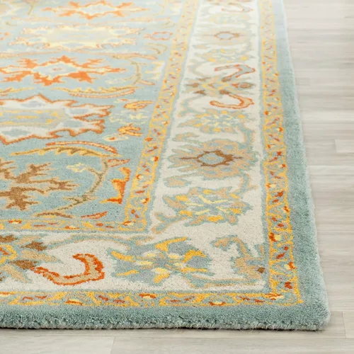 Vista 4 de SAFAVIEH Heritage Collection - Alfombra de área de 5 x 8 pies, azul claro y marfil, hecha a mano, lana oriental tradicional, ideal para zonas