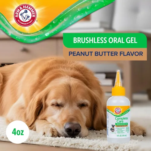 Vista 2 de Arm & Hammer Complete Care Gel oral sin escobillas para perros, sabor a mantequilla de maní, pasta de dientes para perros sin cepillo, bicarbonato