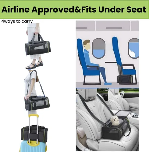 Vista 6 de Transportador de mascotas expandible negro para gatos y perros, aprobado por aerolíneas, diseño extensible de 2 lados y altura, bolsa de viaje