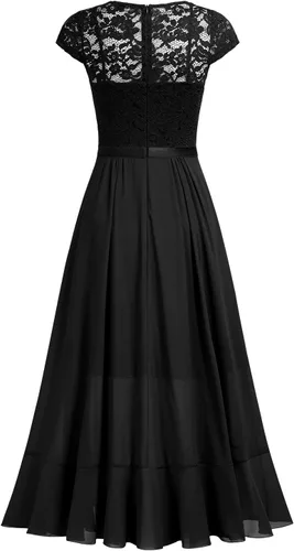 Vista 4 de Miusol - Vestido largo elegante de mujer con vuelos de encaje y cuello en V para damas de honor