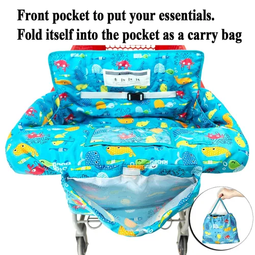 Vista 4 de Funda para carrito de compras y silla alta 2 en 1 para bebé, funda acolchada, estilo plegable y enrollable, portátil con bolsa de transporte