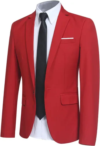 Vista 10 de Yffushi Blazer para hombre, saco elegante para hombre, talla ajustada, de un botón, casual/fiesta Negro