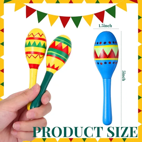 Vista 3 de 12 maracas de madera de colores y 6 sombreros de mini sombrero, recuerdos de fiesta mexicana y suministros para carnavales