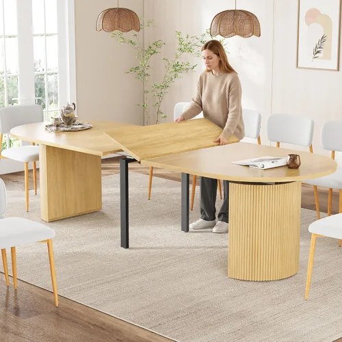 Vista 11 de weselon Mesa de comedor extensible de 42 a 105 pulgadas para 4 a 12, mesa de comedor ovalada expandible con base de pedestal estriada y pata