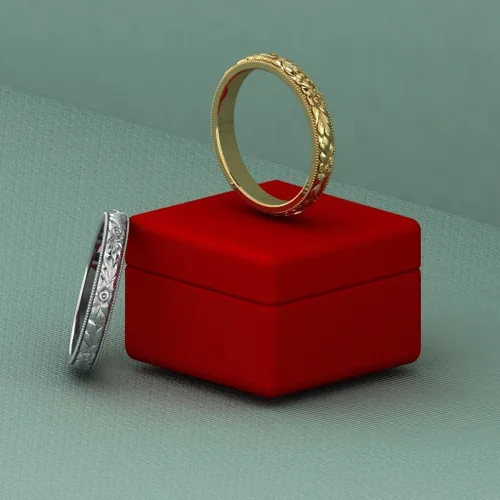 Vista 4 de Anillo de boda grabado con filigrana victoriana de 0.118 in hecho a mano