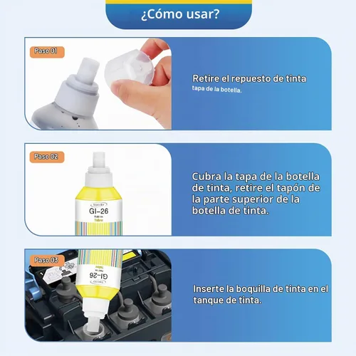 Vista 3 de GI-26 - Juego de botellas de tinta compatible con Canon GI-26, color para Canon GI26 GI, 26 botellas de recambio de tinta, compatible con impresora