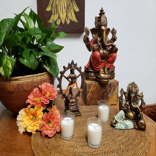 Vista 8 de Ganesha - Cabeza de elefante y cuerpo humano que elimina obstáculos del camino de uno, decoración de dormitorio, oficina en casa, estatua Rojo
