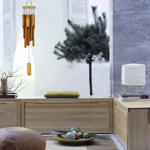 Vista 6 de Campanas de viento de bambú para exteriores, Campanas de viento de madera con melodía de tono profundo, Campana de viento Zen clásica de 30