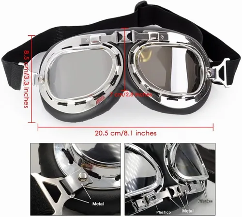 Vista 2 de Cosplay Goggles Steampunk Motorcycle Goggles Costume Retro Pilot Style Negro - Lente transparente