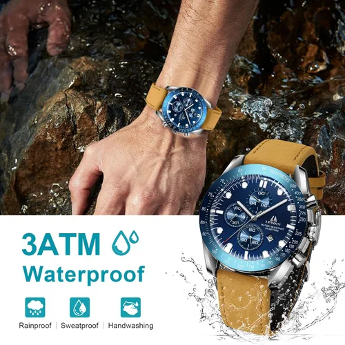 Vista 3 de LN LENQIN Relojes para hombre, reloj de cuero, analógico, de cuarzo, para hombre, luminoso, de lujo, moderno, elegante, para negocios o vestir