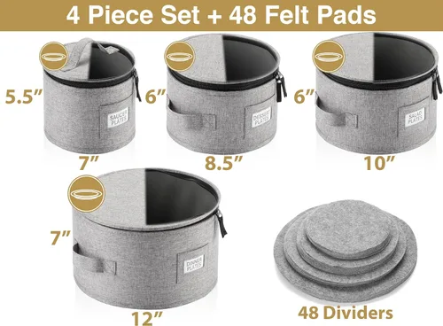 Vista 4 de Juego de 4 cajas de almacenamiento de porcelana para vajilla – Carcasa rígida y apilable – Tamaños: 12 – 10 – 8.5 pulgadas y 7 pulgadas de ancho