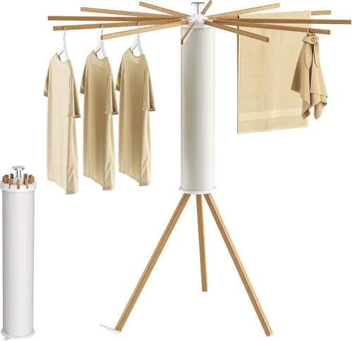 Vista 10 de SUNOUTLY Estante de Secado de Ropa con Trípode, Estante para Ropa Portátil y Plegable que Ahorra Espacio para Secar Ropa - Estante Secador de Ropa