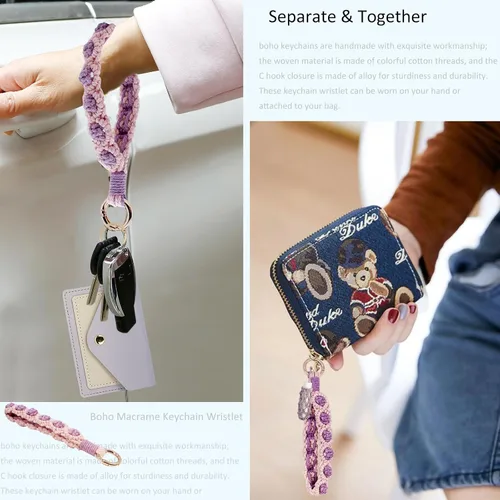 Vista 54 de BIHRTC Llavero de pulsera boho con soporte para lápiz labial, pulsera hecha a mano
