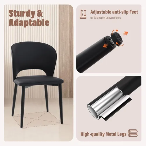 Vista 4 de Lamberia Juego de 2 sillas de comedor modernas para cocina y comedor con asiento acolchado de cuero sintético y patas de metal, color negro, juego