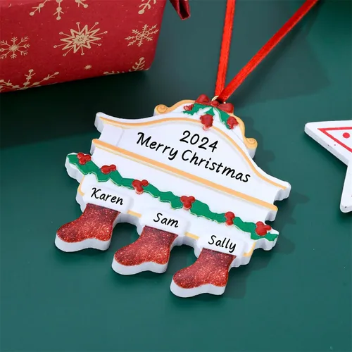 Vista 6 de Adornos de Navidad personalizados para calcetines, adornos de Navidad grabados, decoración de árbol de Navidad personalizada para familiares