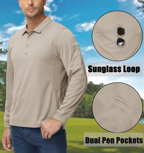 Vista 6 de TACVASEN - Camiseta de cuello polo táctica para hombre, diseño de manga larga y corta, para deportes y uso al aire libre