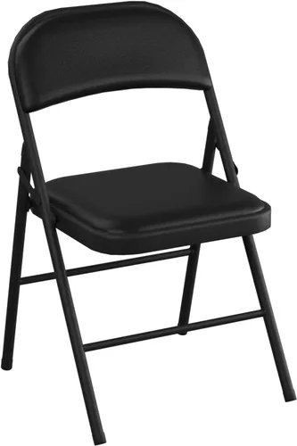Vista 6 de Juego de 4 sillas plegables de vinilo beige con asiento acolchado