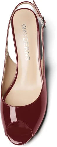 Vista 3 de WAYDERNS Zapatos de tacón bajo con hebilla de charol y punta abierta para mujer de 2 pulgadas