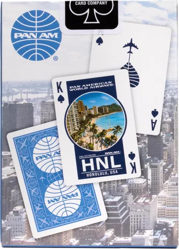 Vista 3 de Bicycle Pan Am Air - Juego de 2 cartas con lata de viaje, barajas de póquer premium para juegos de cartas, diseño clásico de Pan Am