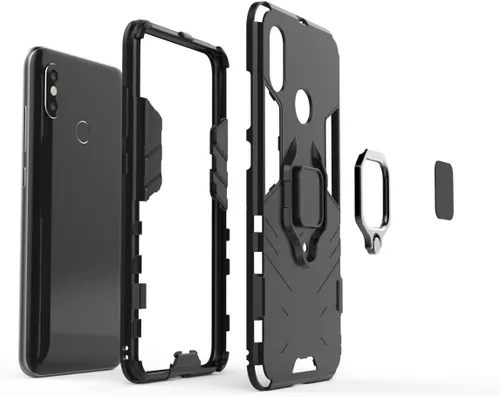 Vista 5 de Compatible con funda Xiaomi Mi 8, soporte de anillo de metal a prueba de golpes (funciona con soporte magnético para automóvil) Cubierta resistente