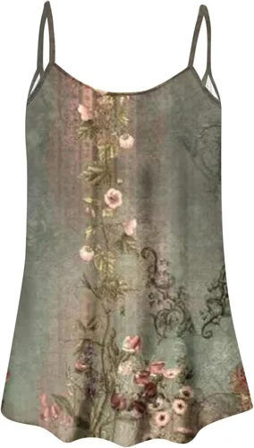 Vista 3 de Ceboyel Camiseta sin mangas para mujer, diseño floral, sin mangas, casual, elegante, con tirantes delgados, túnica hawaiana