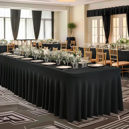 Vista 3 de PARTISKY - Mantel de elastano negro para mesas rectangulares de 4 pies, cubierta de mesa elástica para mesas plegables, bodas, fiestas, banquetes